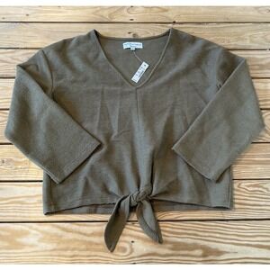 NWT $49.50 Madewell Texture Thread Tie Front V Neck Top Size Small Women’s Olive